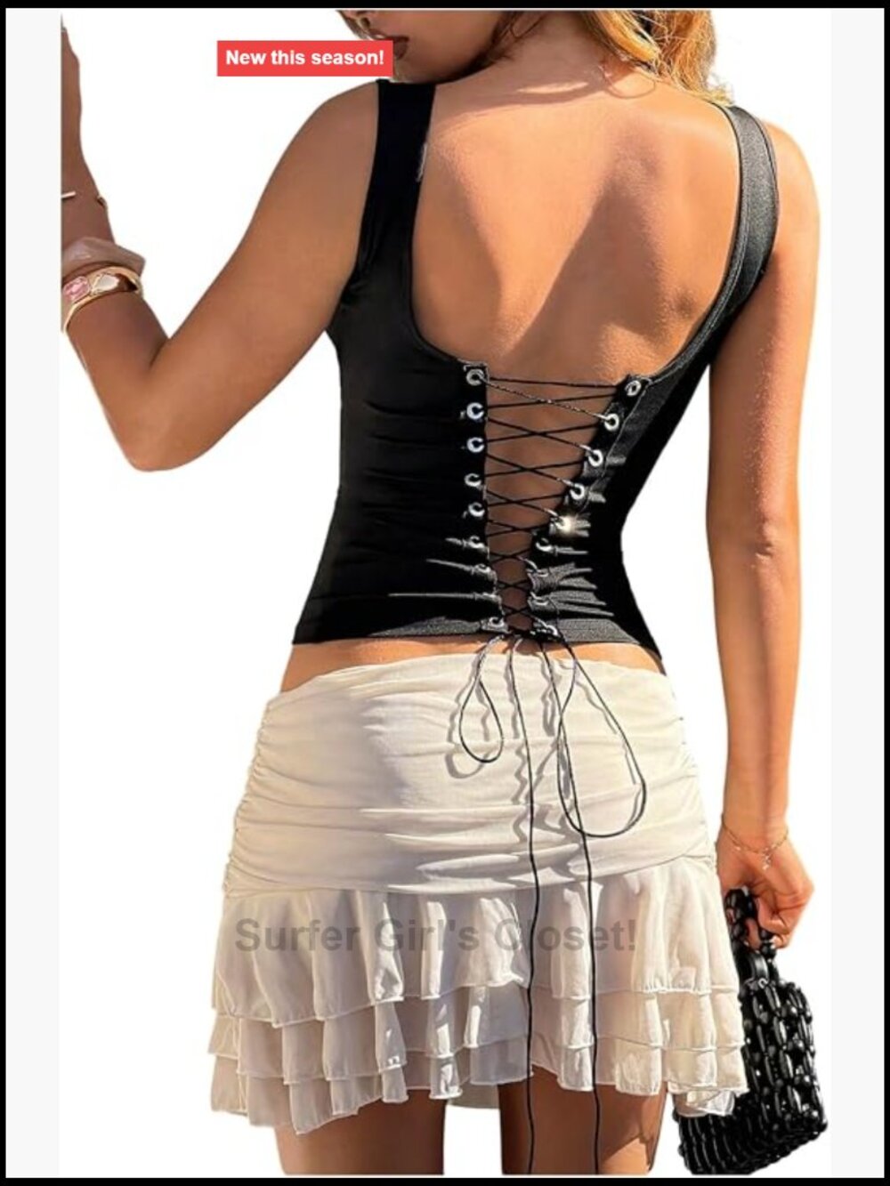 Y2K Deep V Neck Tank Top Womens Sleeveless Lace Up Backless Club Party